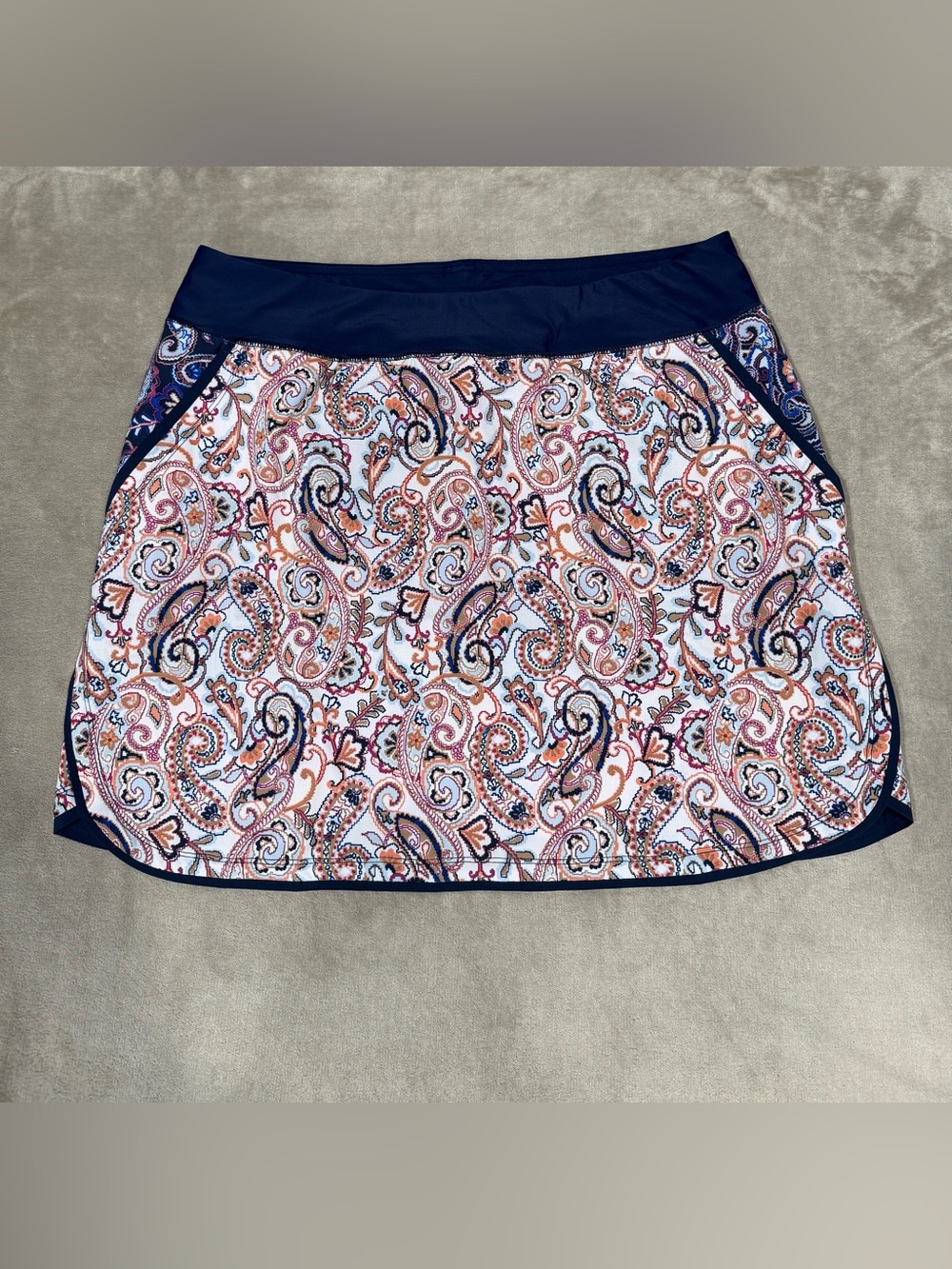 Lands' End Paisley Skort with Navy Trim - Navy, Pink & Cream